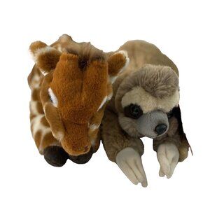 FAO Schwarz Giraffe Plush and Sloth Plush Adopt A Pet Plush Stuffed Toy 13"